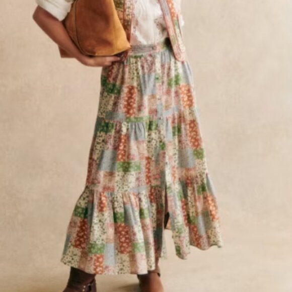 Sezane Dresses & Skirts - Sezane Loffia Skirt Flowers Patchwork Print - Size 12